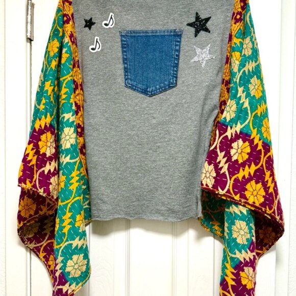 Tom Petty Graphic Tee with Colorful Kimono Sleeves - Picture 5 of 7